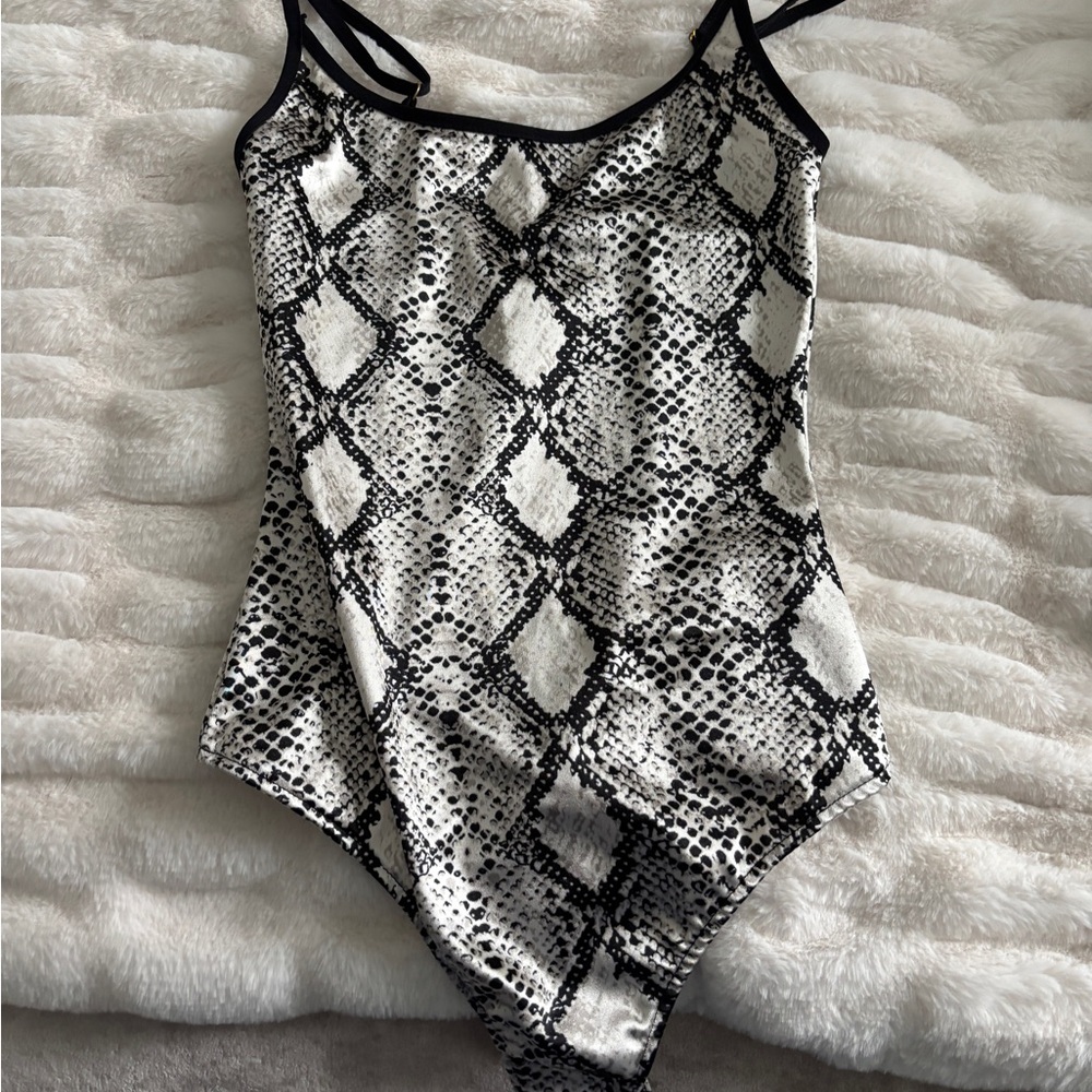 Free People Black and White Snakeskin Bodysuit